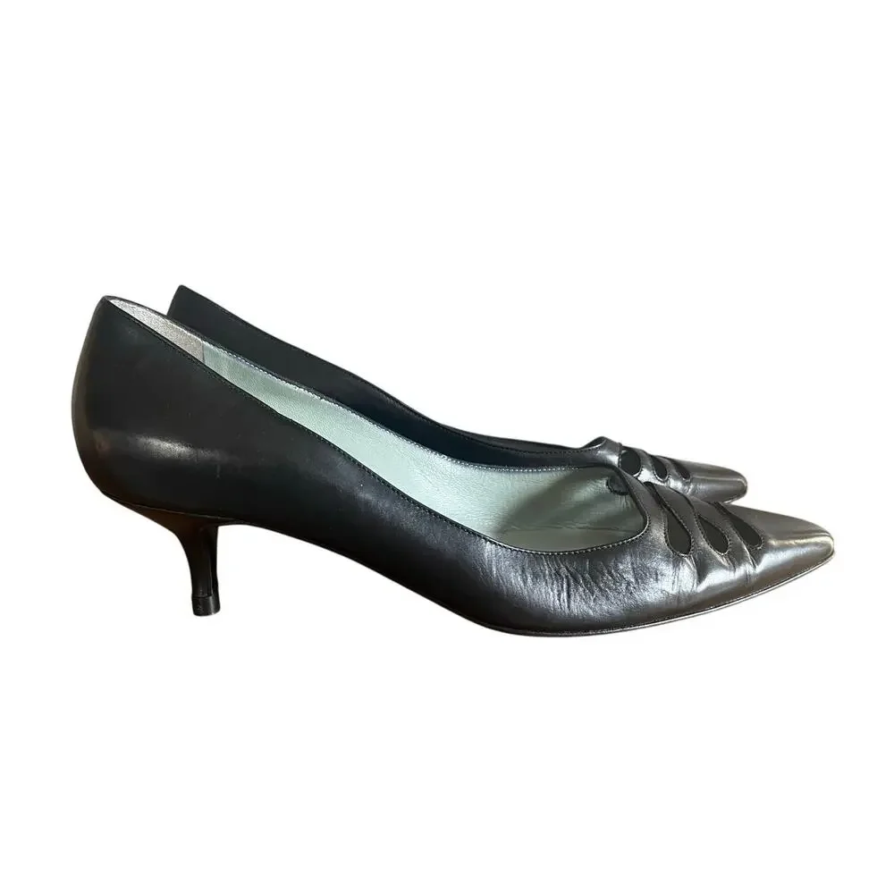 Sigerson Morrison Black Leather Kitten Heel Cutout Pumps Size 7